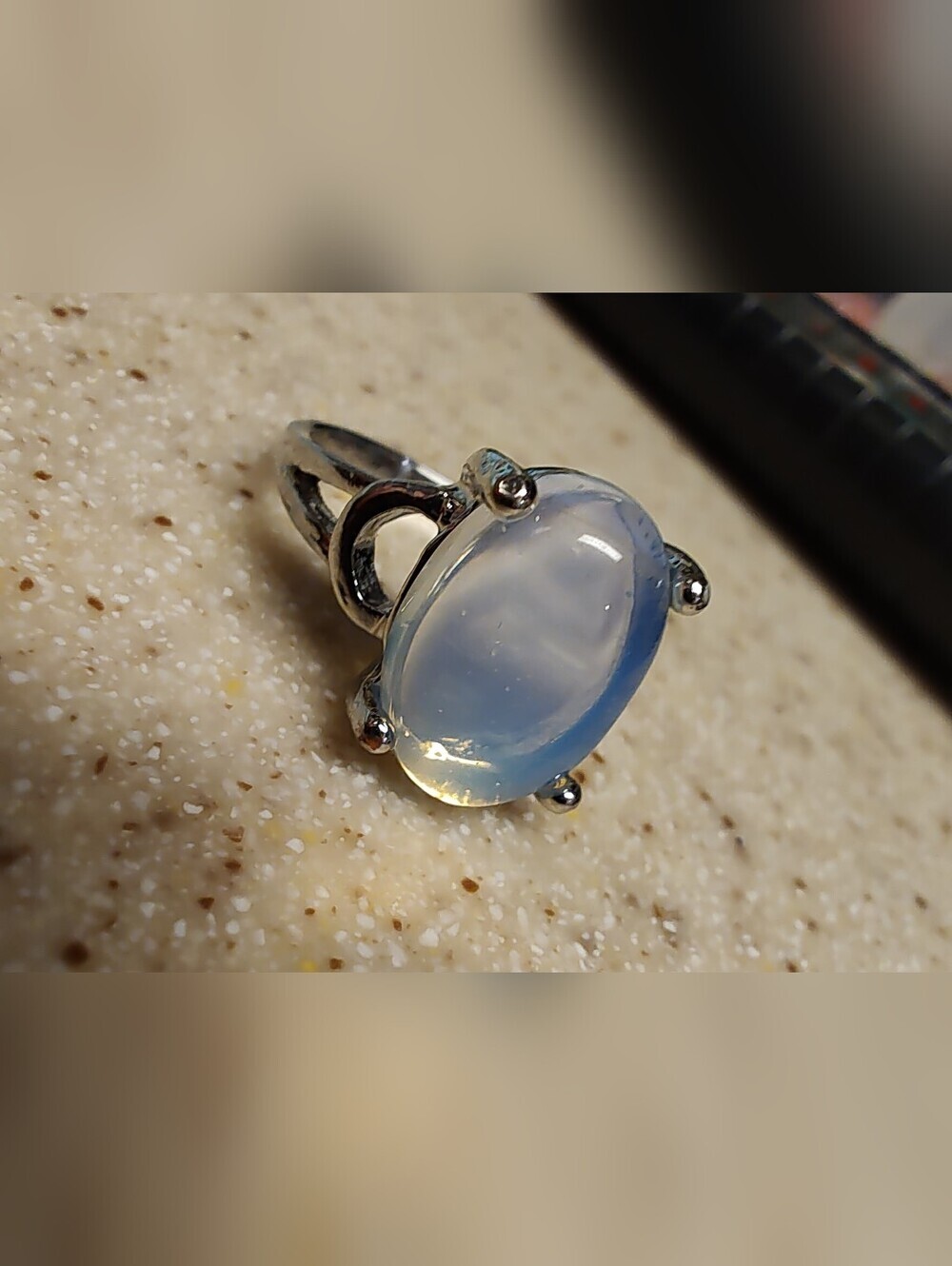 Moonstone Oval Cocktail Ring Set In Stainless Steel- Size 6